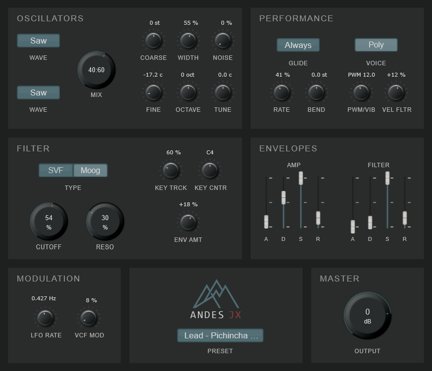 Andes JX open-source Andean synthesizer user interface