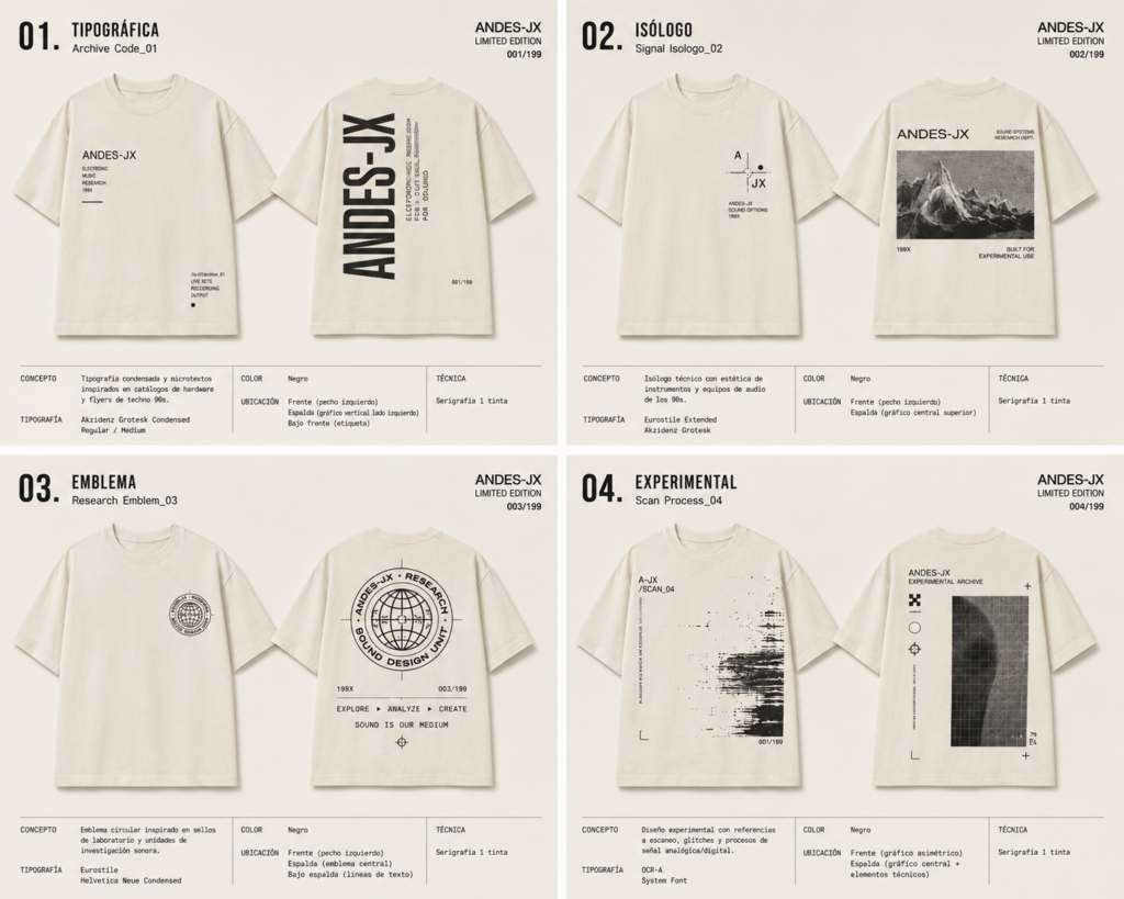 Propuestas iniciales de diseño gráfico para la camiseta Andes JX