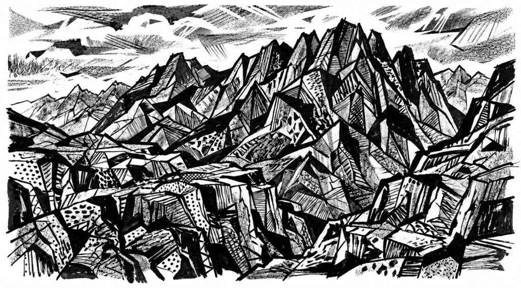 Ilustración original de los Andes ecuatorianos creada para la camiseta Andes JX