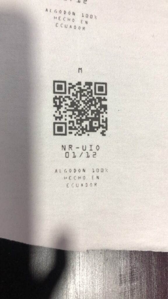 Prueba de impresión del código QR para la camiseta Andes JX